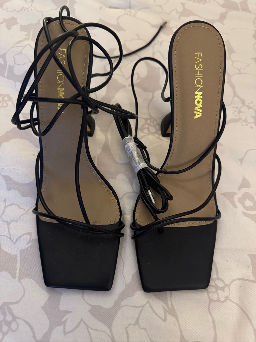 Fashion Nova Black Lace-Up Square Toe Heels